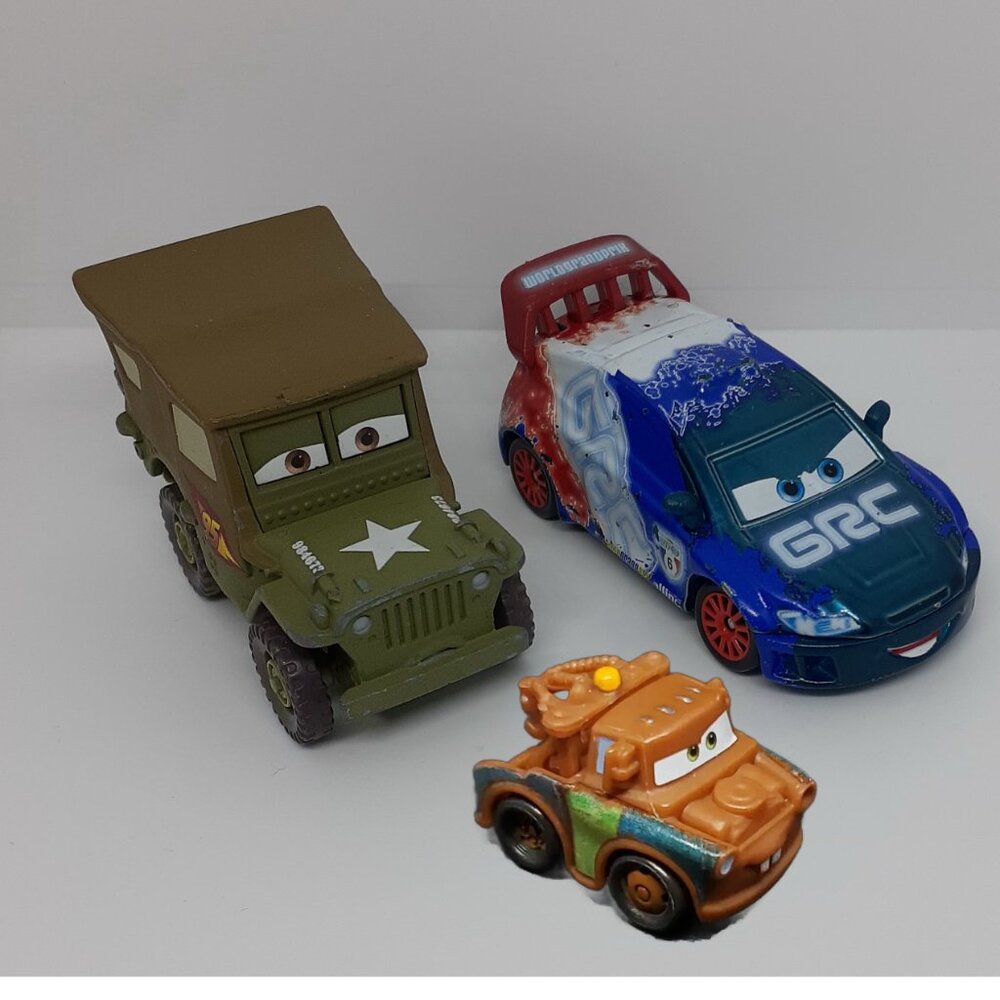 Collection of 3 Disney/Pixar CARS - Raoul, Sarge and Tow Mater Micro Car. Mattel